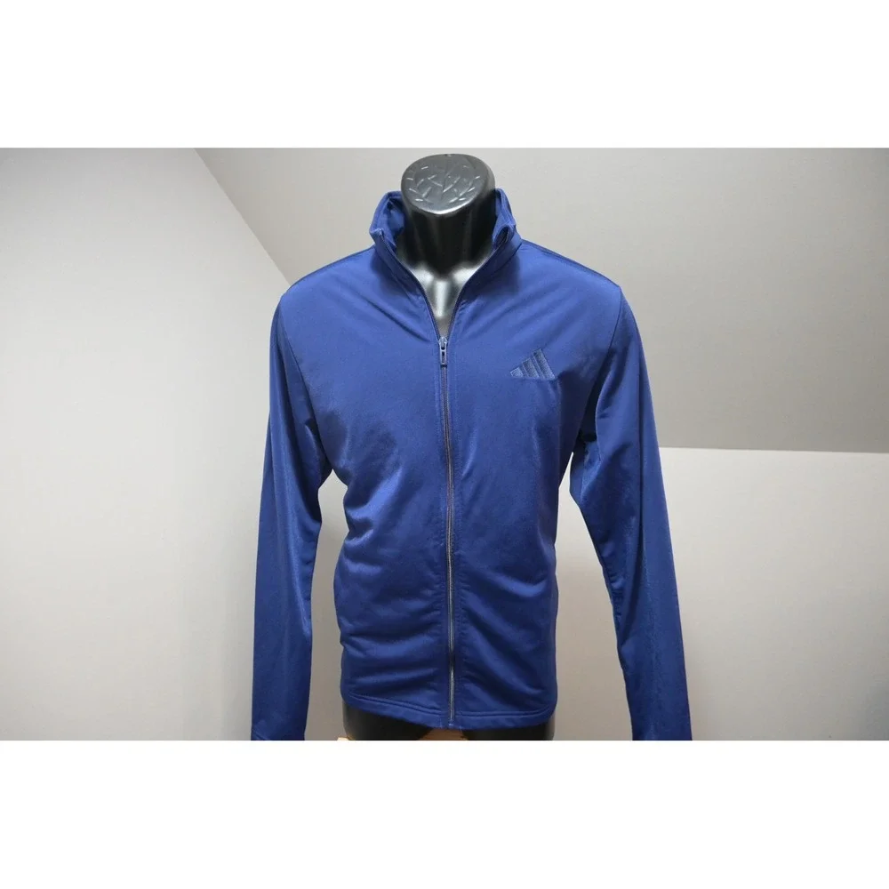Adidas Track Jacket Men Small‎ Blue Full Zip Mock Neck Logo Pockets Excellent